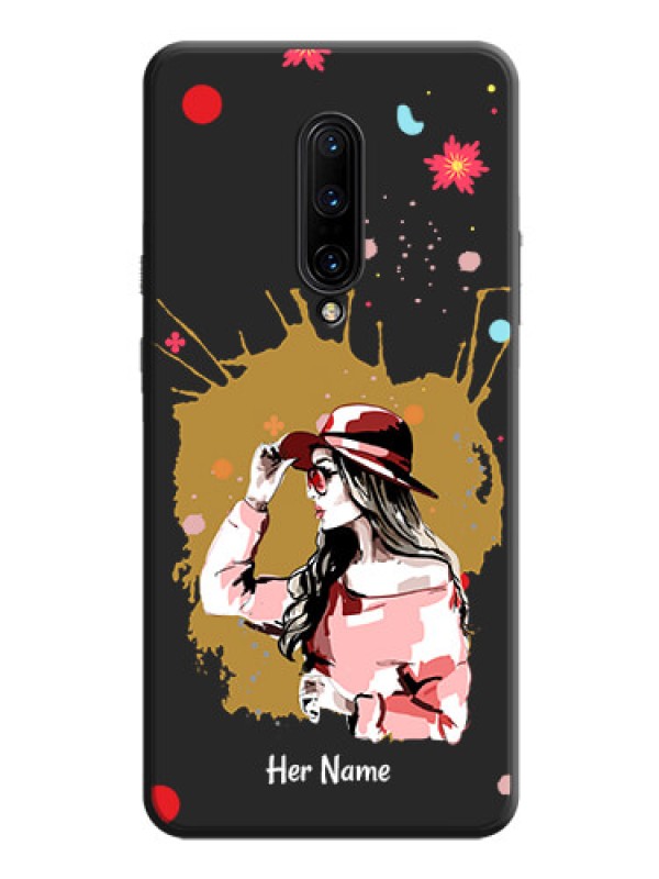 Custom Mordern Lady With Color Splash Background With Custom Text On Space Black Personalized Soft Matte Phone Covers -Oneplus 7 Pro
