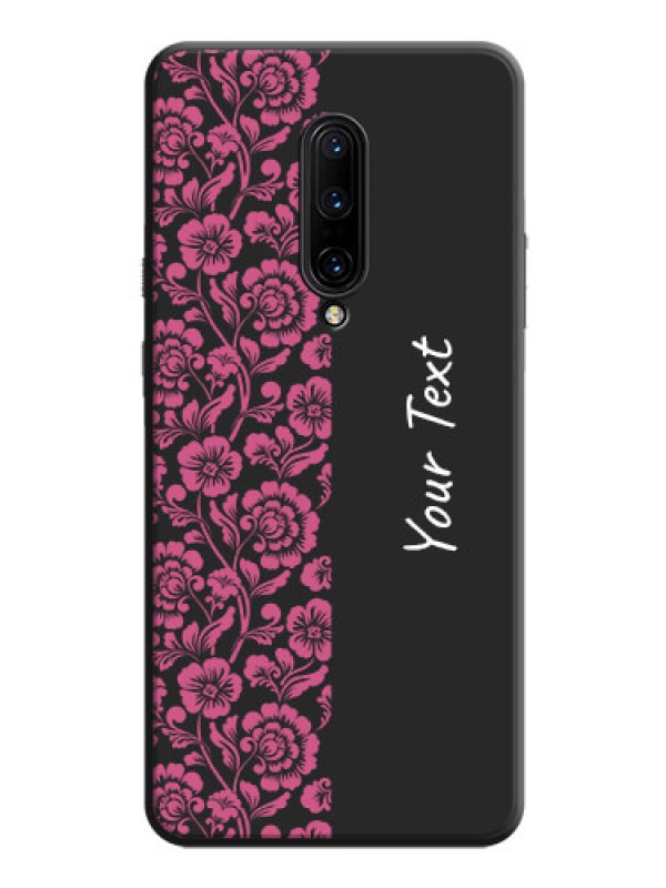 Custom Pink Floral Pattern Design With Custom Text On Space Black Personalized Soft Matte Phone Covers -Oneplus 7 Pro