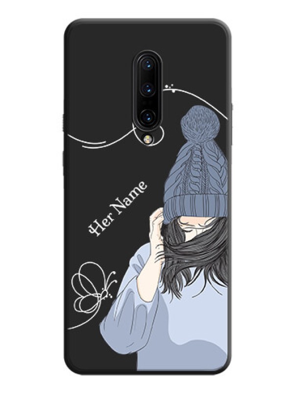 Custom Girl With Blue Winter Outfiit Custom Text Design On Space Black Personalized Soft Matte Phone Covers -Oneplus 7 Pro