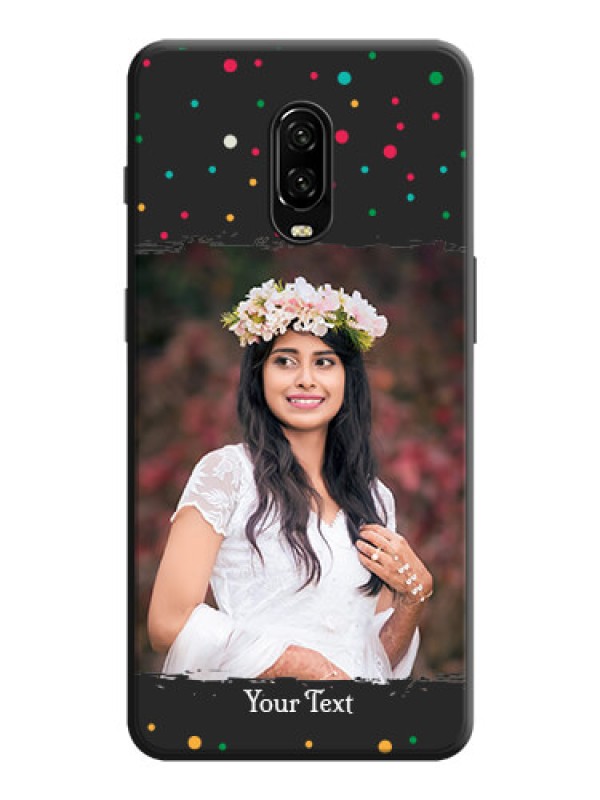 Custom Multicolor Dotted Pattern with Text on Space Black Custom Soft Matte Phone Back Cover - OnePlus 7
