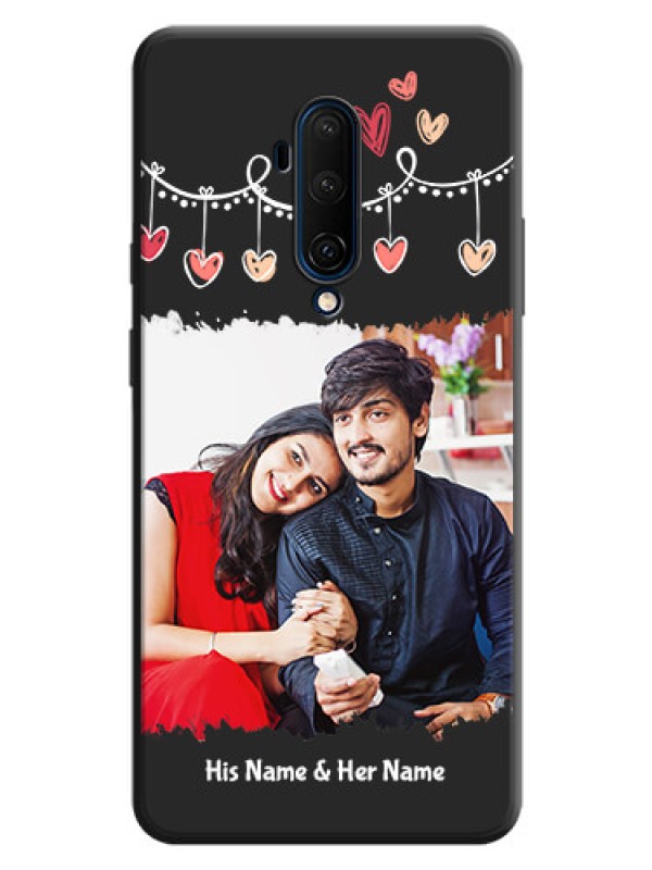 Custom Pink Love Hangings with Name on Space Black Custom Soft Matte Phone Cases - OnePlus 7T Pro