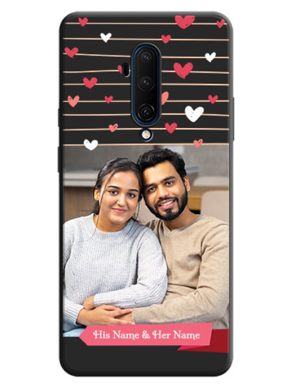 Custom Love Pattern with Name on Pink Ribbon  - Photo on Space Black Soft Matte Back Cover - OnePlus 7T Pro