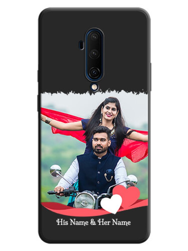 Custom Pink Color Love Shaped Ribbon Design with Text on Space Black Custom Soft Matte Phone Back Cover - OnePlus 7T Pro