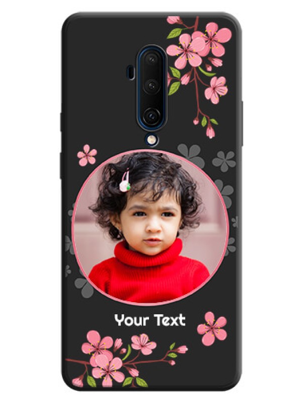 Custom Round Image with Pink Color Floral Design - Photo on Space Black Soft Matte Back Cover - OnePlus 7T Pro