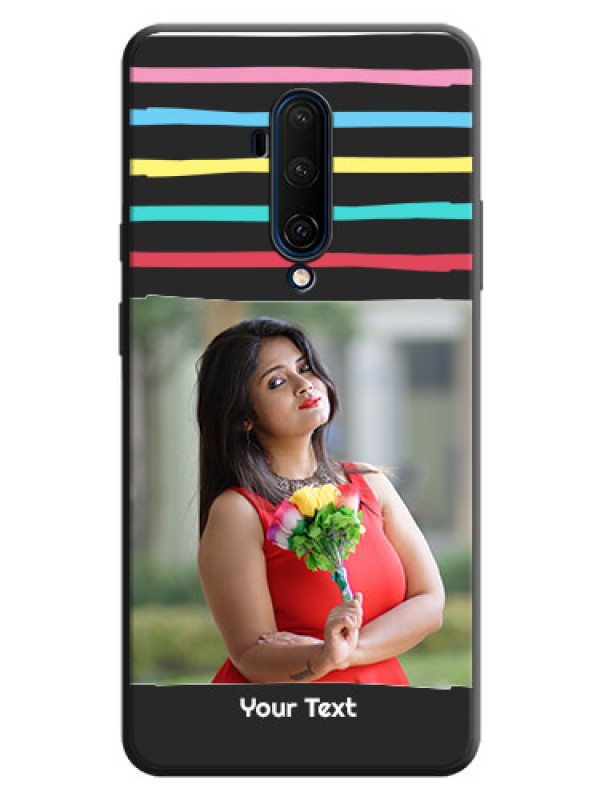 Custom Multicolor Lines with Image on Space Black Personalized Soft Matte Phone Covers - OnePlus 7T Pro