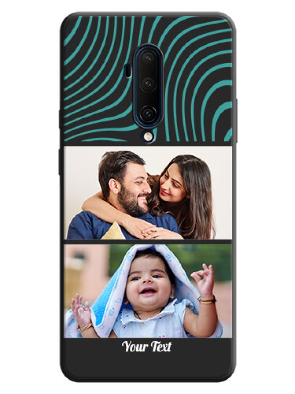 Custom Wave Pattern with 2 Image Holder on Space Black Personalized Soft Matte Phone Covers - OnePlus 7T Pro