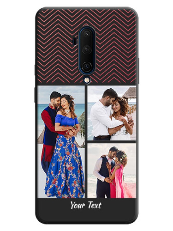 Custom Wave Pattern with 3 Image Holder on Space Black Custom Soft Matte Back Cover - OnePlus 7T Pro