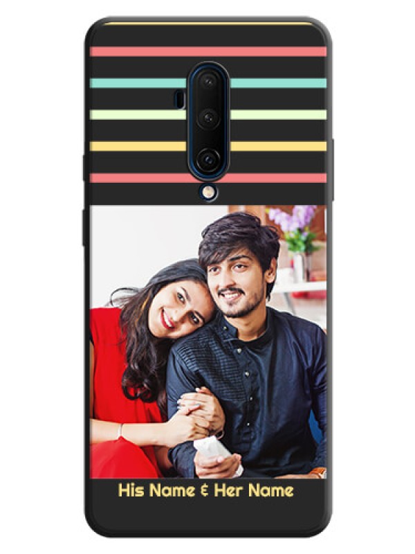 Custom Color Stripes with Photo and Text - Photo on Space Black Soft Matte Mobile Case - OnePlus 7T Pro