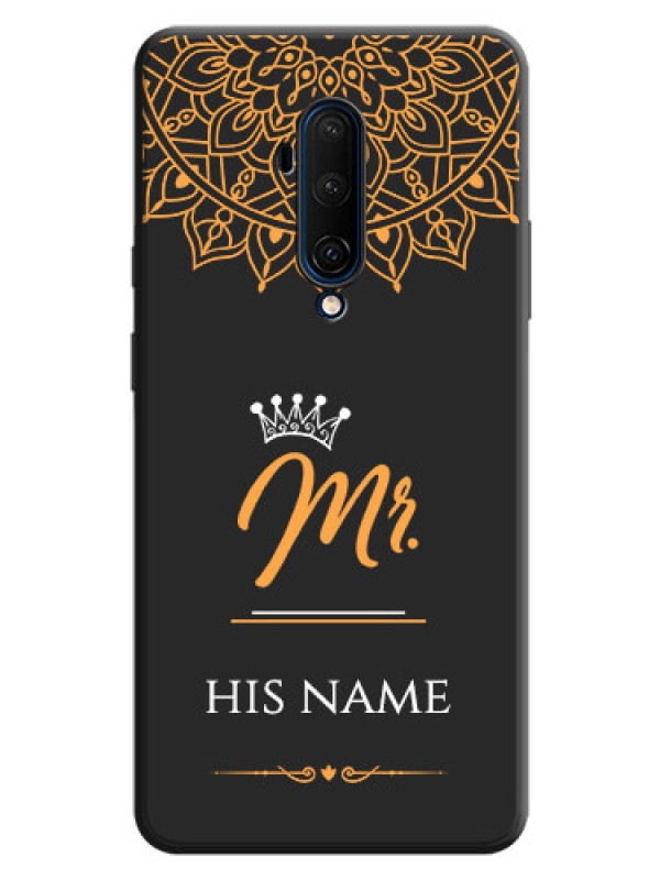 Custom Mr Name with Floral Design  on Personalised Space Black Soft Matte Cases - OnePlus 7T Pro