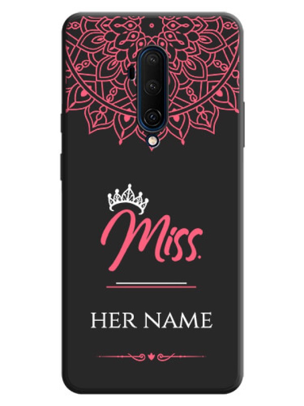 Custom Mrs Name with Floral Design on Space Black Personalized Soft Matte Phone Covers - OnePlus 7T Pro