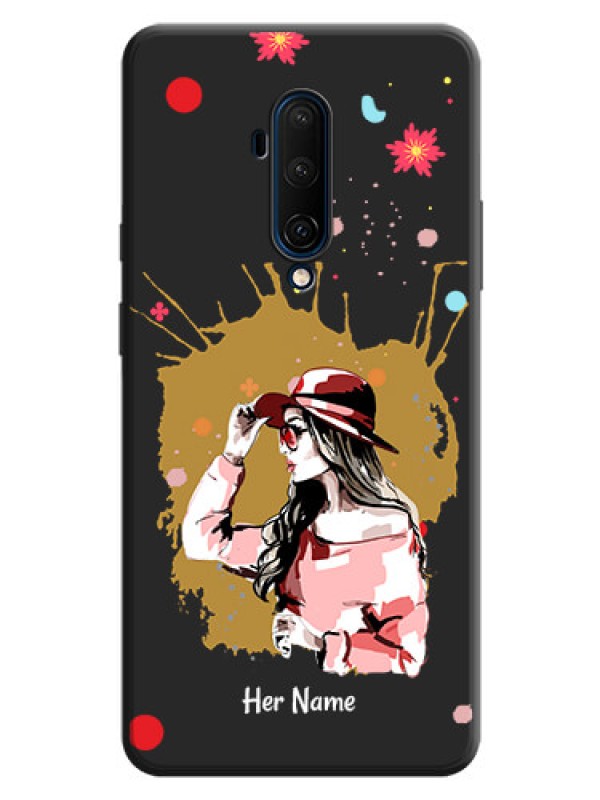 Custom Mordern Lady With Color Splash Background With Custom Text On Space Black Personalized Soft Matte Phone Covers -Oneplus 7T Pro
