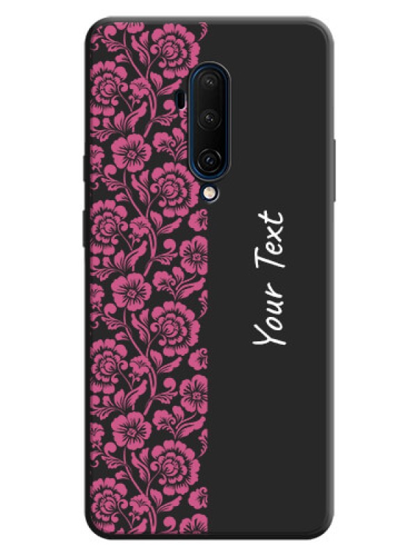 Custom Pink Floral Pattern Design With Custom Text On Space Black Personalized Soft Matte Phone Covers -Oneplus 7T Pro