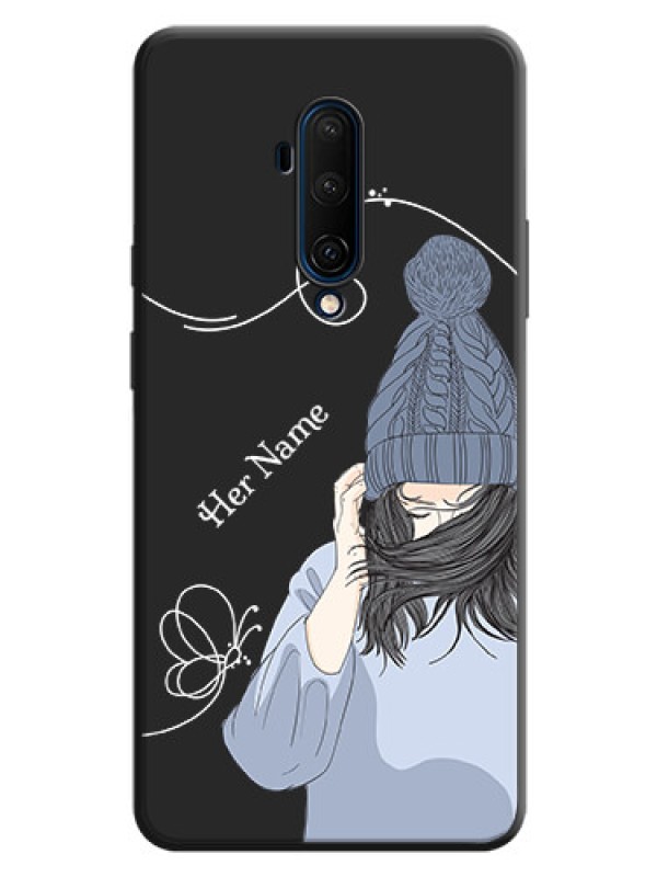 Custom Girl With Blue Winter Outfiit Custom Text Design On Space Black Personalized Soft Matte Phone Covers -Oneplus 7T Pro