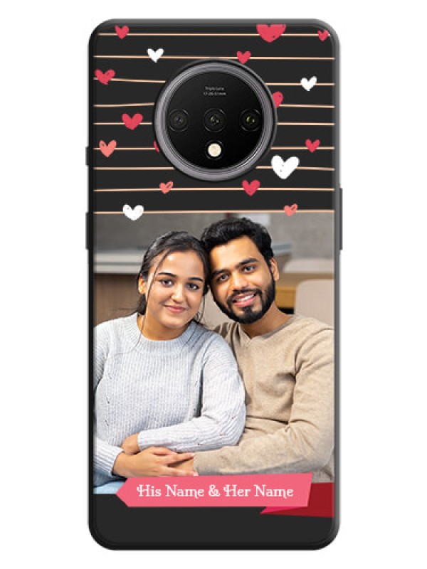 Custom Love Pattern with Name on Pink Ribbon  - Photo on Space Black Soft Matte Back Cover - OnePlus 7T