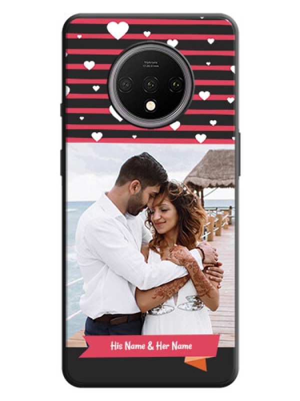 Custom White Color Love Symbols with Pink Lines Pattern on Space Black Custom Soft Matte Phone Cases - OnePlus 7T