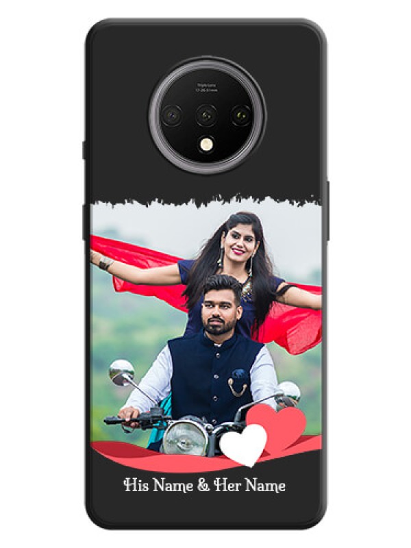 Custom Pink Color Love Shaped Ribbon Design with Text on Space Black Custom Soft Matte Phone Back Cover - OnePlus 7T