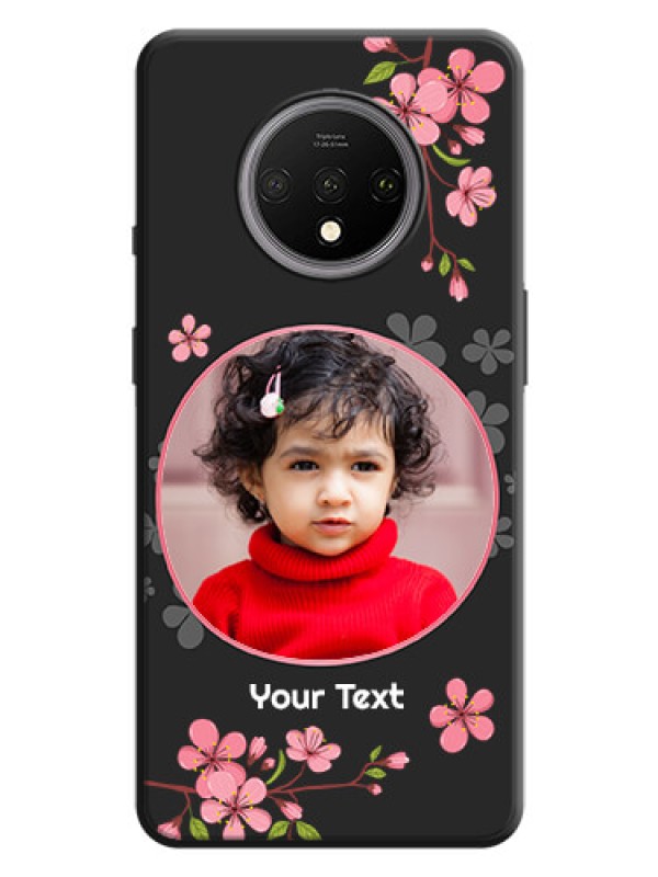 Custom Round Image with Pink Color Floral Design - Photo on Space Black Soft Matte Back Cover - OnePlus 7T