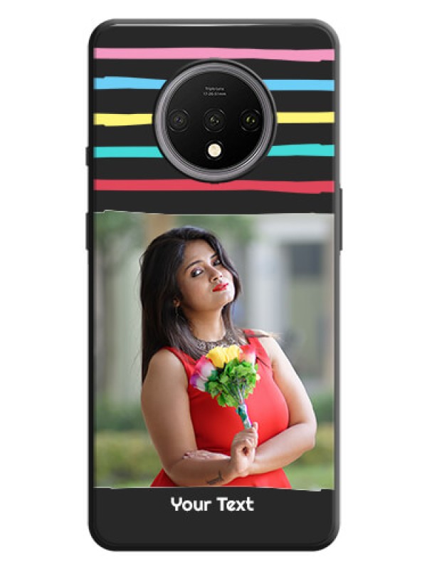 Custom Multicolor Lines with Image on Space Black Personalized Soft Matte Phone Covers - OnePlus 7T