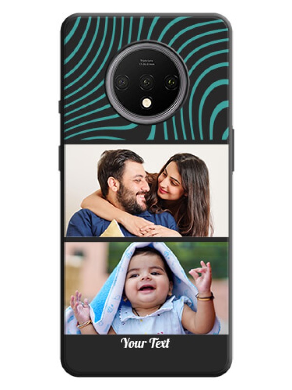 Custom Wave Pattern with 2 Image Holder on Space Black Personalized Soft Matte Phone Covers - OnePlus 7T