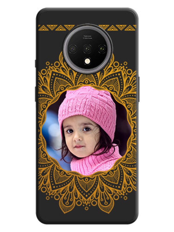 Custom Round Image with Floral Design - Photo on Space Black Soft Matte Mobile Cover - OnePlus 7T