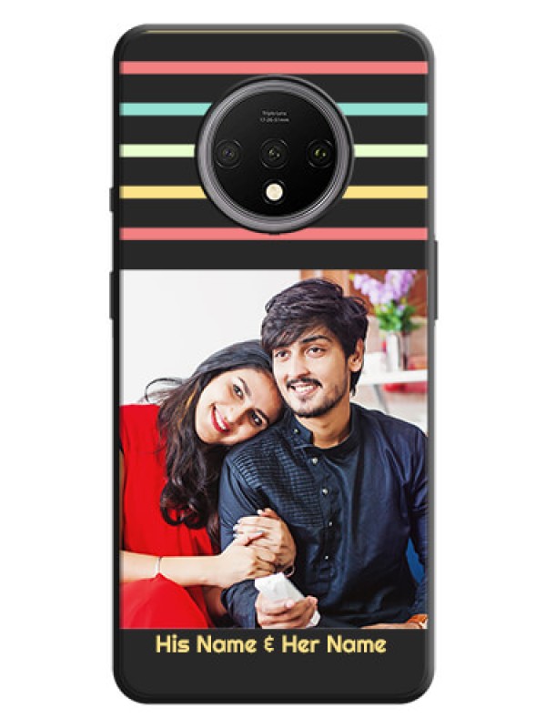 Custom Color Stripes with Photo and Text - Photo on Space Black Soft Matte Mobile Case - OnePlus 7T