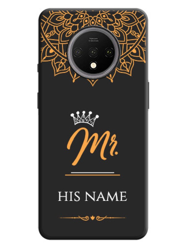 Custom Mr Name with Floral Design  on Personalised Space Black Soft Matte Cases - OnePlus 7T