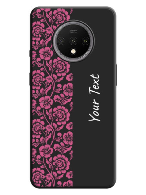 Custom Pink Floral Pattern Design With Custom Text On Space Black Personalized Soft Matte Phone Covers -Oneplus 7T
