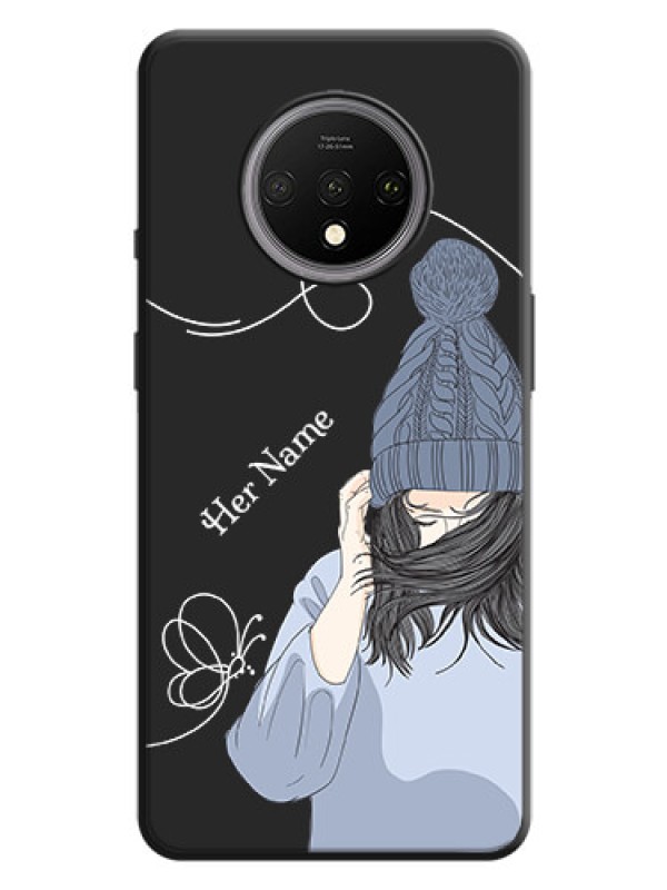 Custom Girl With Blue Winter Outfiit Custom Text Design On Space Black Personalized Soft Matte Phone Covers -Oneplus 7T