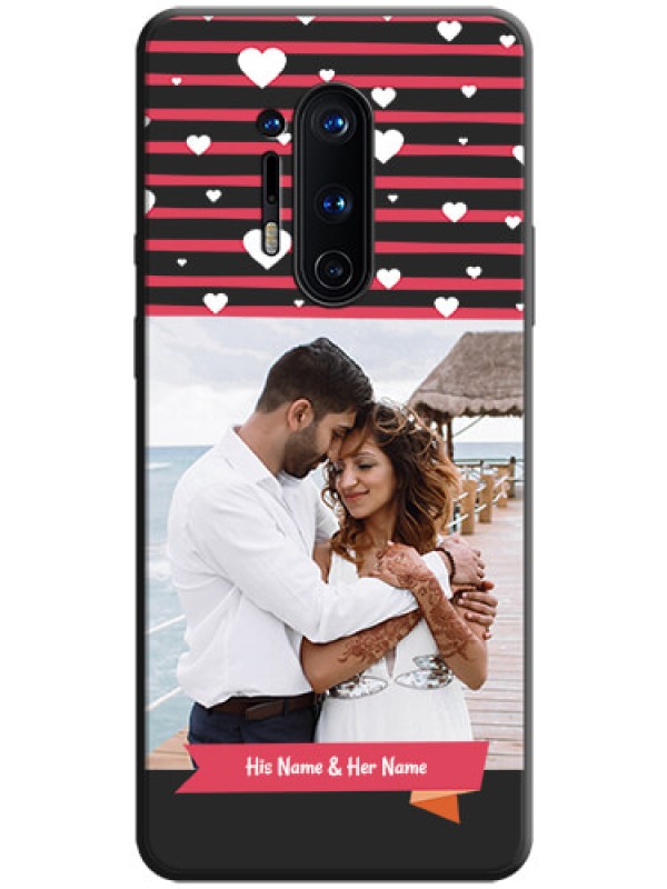 Custom White Color Love Symbols with Pink Lines Pattern on Space Black Custom Soft Matte Phone Cases - OnePlus 8 Pro