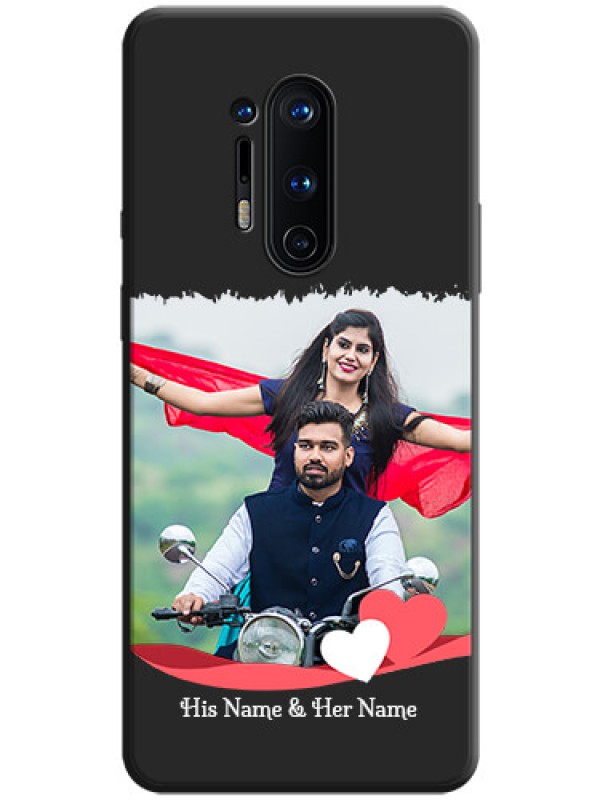 Custom Pink Color Love Shaped Ribbon Design with Text on Space Black Custom Soft Matte Phone Back Cover - OnePlus 8 Pro