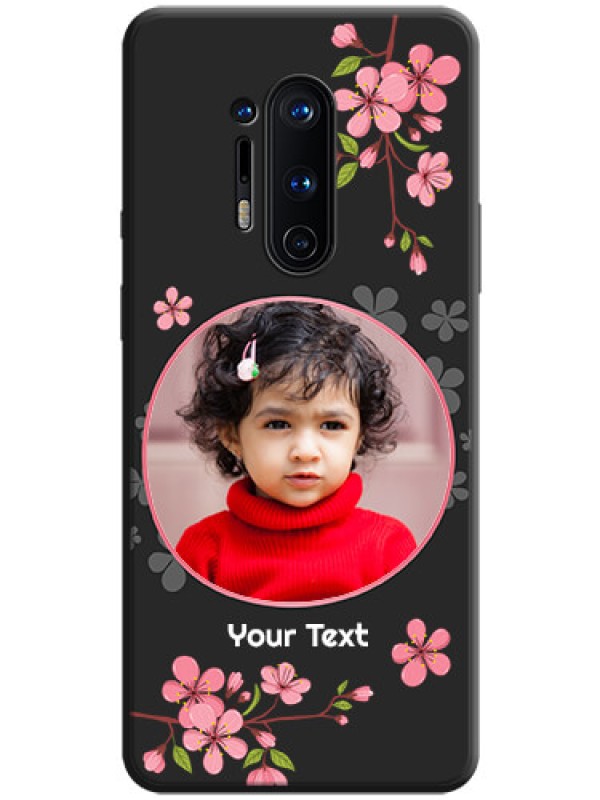 Custom Round Image with Pink Color Floral Design - Photo on Space Black Soft Matte Back Cover - OnePlus 8 Pro