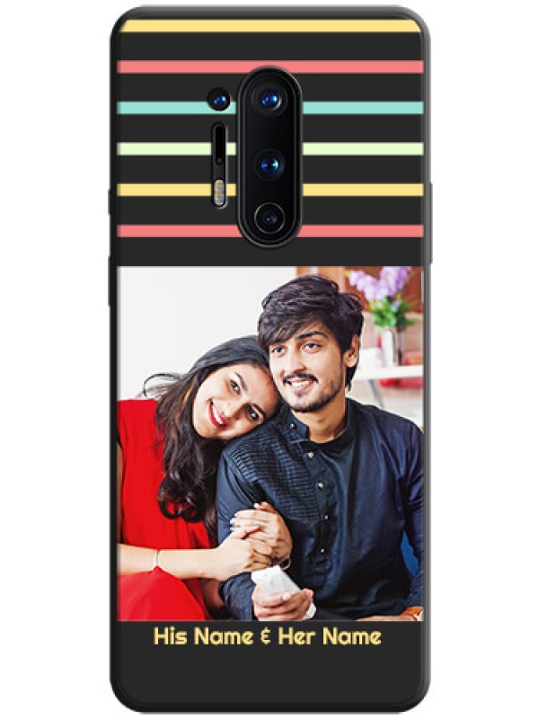 Custom Color Stripes with Photo and Text - Photo on Space Black Soft Matte Mobile Case - OnePlus 8 Pro