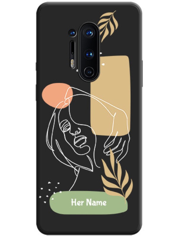 Custom Custom Text With Line Art Of Women & Leaves Design On Space Black Personalized Soft Matte Phone Covers -Oneplus 8 Pro