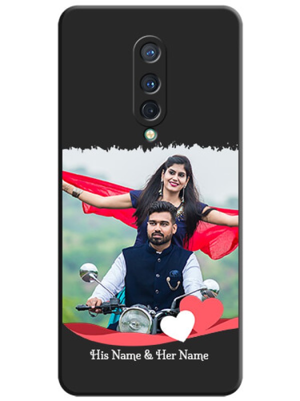 Custom Pink Color Love Shaped Ribbon Design with Text on Space Black Custom Soft Matte Phone Back Cover - OnePlus 8