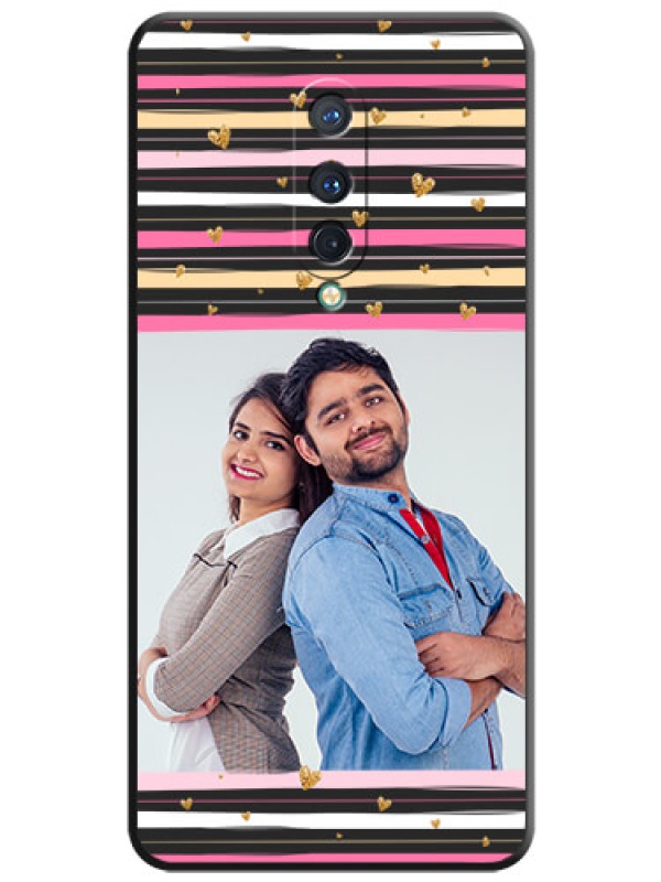 Custom Multicolor Lines and Golden Love Symbols Design - Photo on Space Black Soft Matte Mobile Cover - OnePlus 8