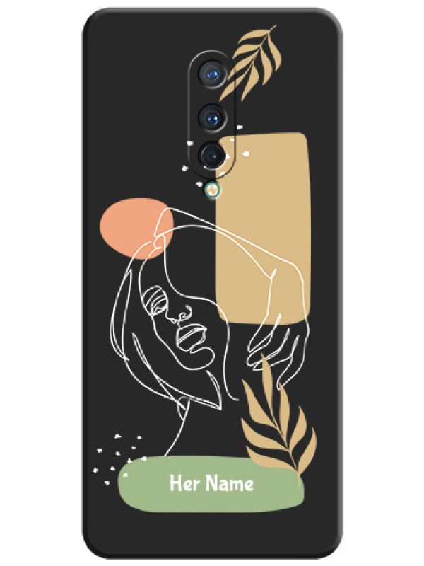 Custom Custom Text With Line Art Of Women & Leaves Design On Space Black Personalized Soft Matte Phone Covers -Oneplus 8
