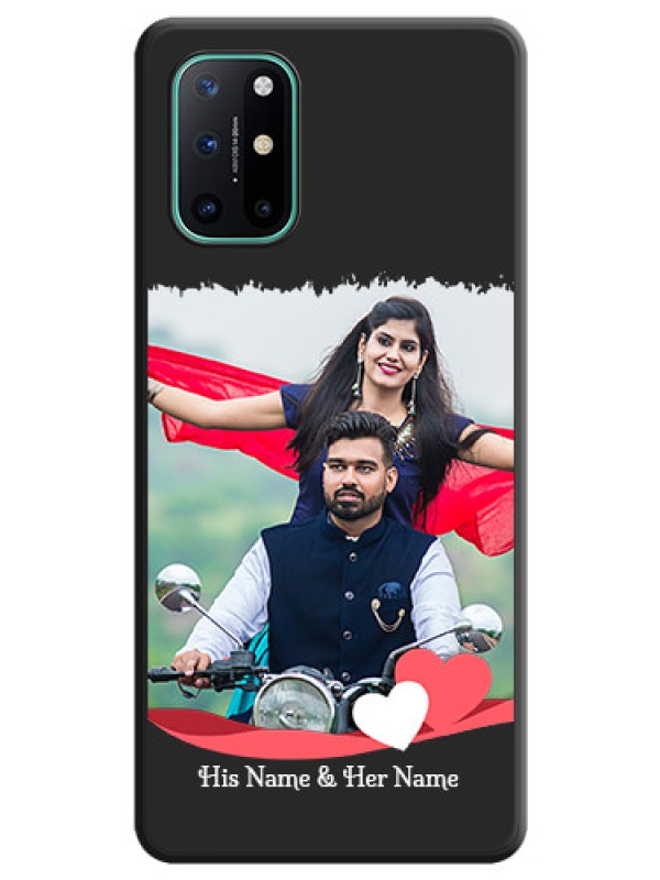 Custom Pin Color Love Shaped Ribbon Design with Text on Space Black Custom Soft Matte Phone Back Cover - OnePlus 8T