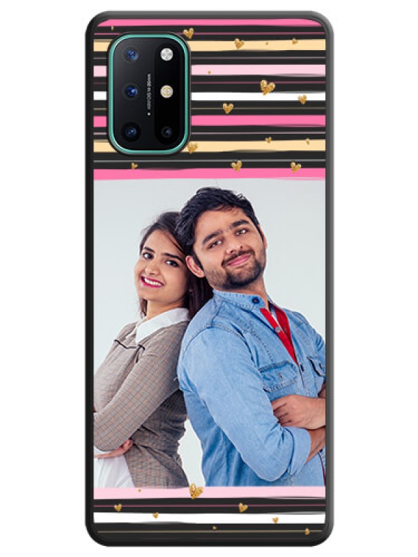 Custom Multicolor Lines and Golden Love Symbols Design on Photo on Space Black Soft Matte Mobile Cover - OnePlus 8T