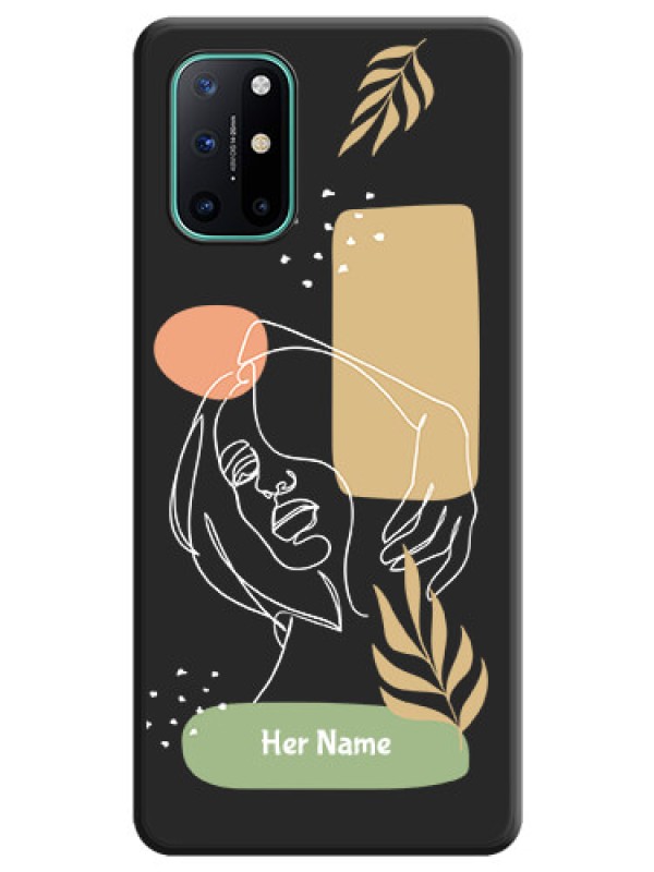 Custom Custom Text With Line Art Of Women & Leaves Design On Space Black Personalized Soft Matte Phone Covers -Oneplus 8T