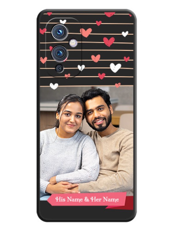 Custom Love Pattern with Name on Pink Ribbon  on Photo on Space Black Soft Matte Back Cover - Oneplus 9 5G
