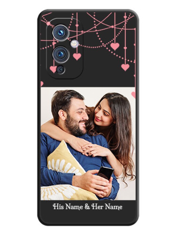 Custom Pink Love Hangings with Text on Space Black Custom Soft Matte Back Cover - Oneplus 9 5G