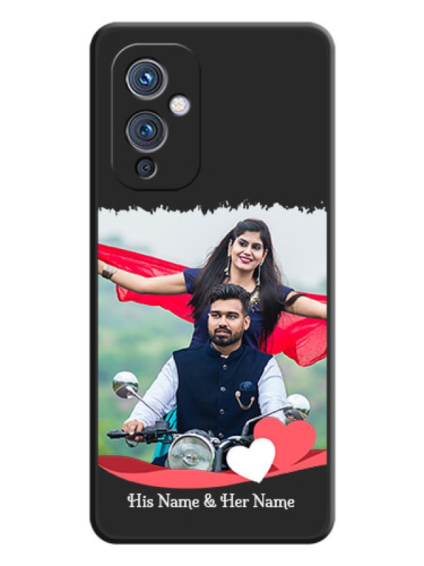 Custom Pin Color Love Shaped Ribbon Design with Text on Space Black Custom Soft Matte Phone Back Cover - Oneplus 9 5G