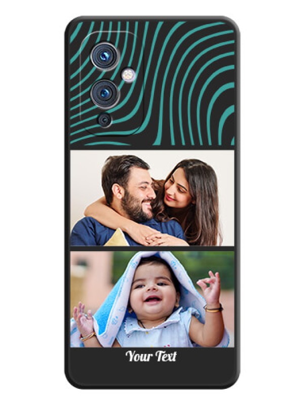 Custom Wave Pattern with 2 Image Holder on Space Black Personalized Soft Matte Phone Covers - Oneplus 9 5G