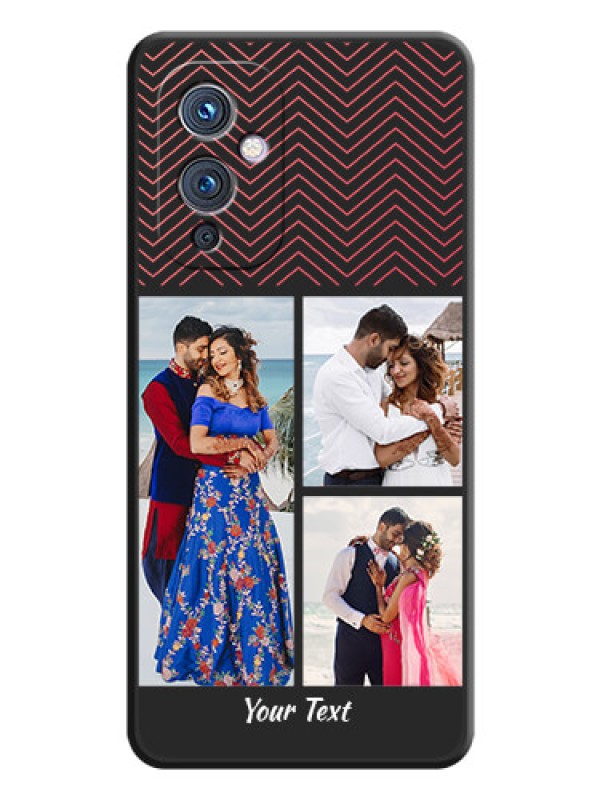 Custom Wave Pattern with 3 Image Holder on Space Black Custom Soft Matte Back Cover - Oneplus 9 5G