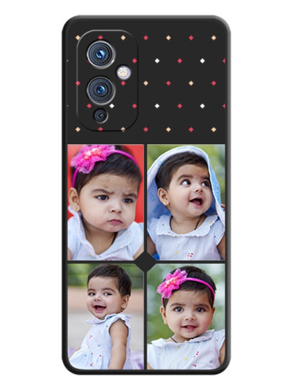Custom Multicolor Dotted Pattern with 4 Image Holder on Space Black Custom Soft Matte Phone Cases - Oneplus 9 5G