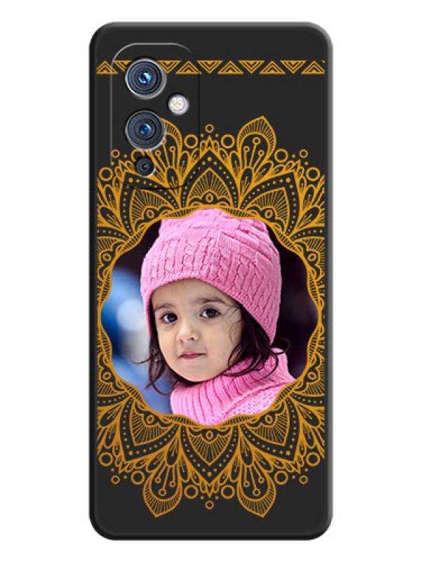Custom Round Image with Floral Design on Photo on Space Black Soft Matte Mobile Cover - Oneplus 9 5G