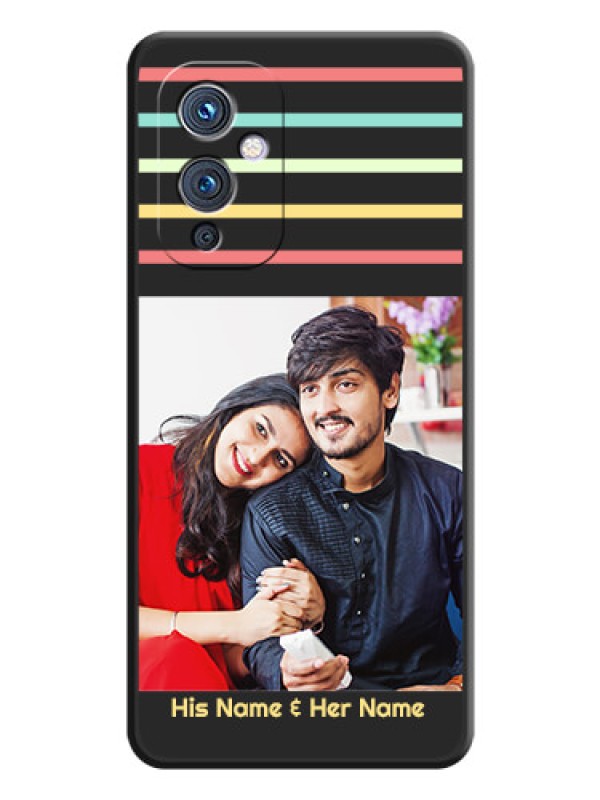 Custom Color Stripes with Photo and Text on Photo on Space Black Soft Matte Mobile Case - Oneplus 9 5G