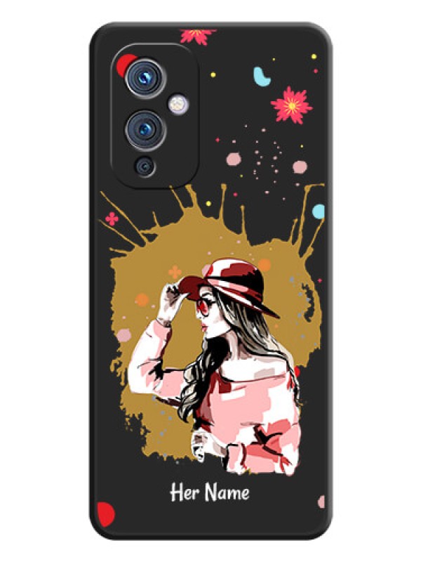 Custom Mordern Lady With Color Splash Background With Custom Text On Space Black Personalized Soft Matte Phone Covers -Oneplus 9 5G