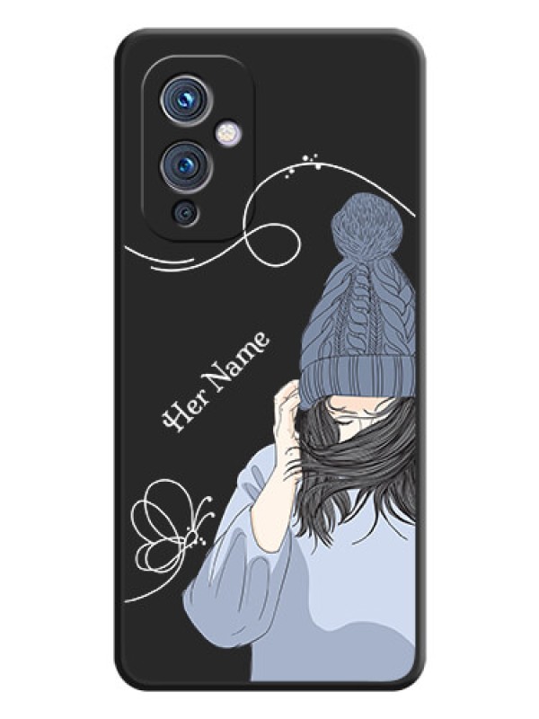 Custom Girl With Blue Winter Outfiit Custom Text Design On Space Black Personalized Soft Matte Phone Covers -Oneplus 9 5G