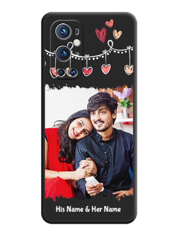 Custom Pink Love Hangings with Name on Space Black Custom Soft Matte Phone Cases - Oneplus 9 Pro 5G